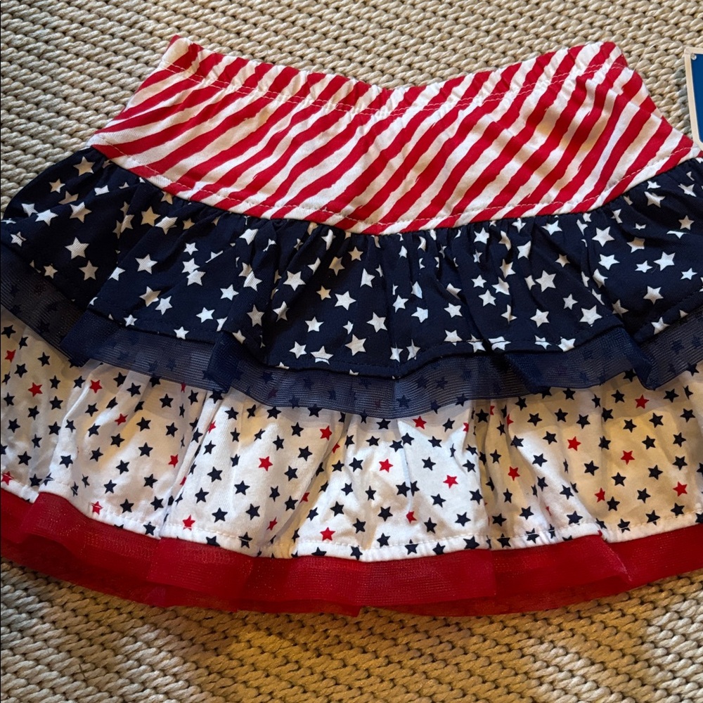 Skort girls new size 2T 60% cotton 40% polyester elastic waist red, white, blue
